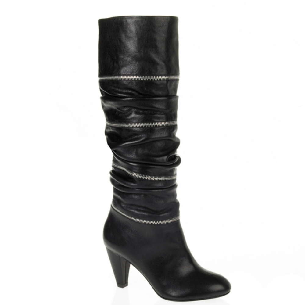 BOTKIER EUC black leather zip heeled boots